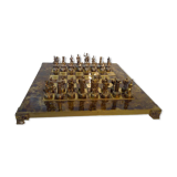 Chess game board glass metal figurine