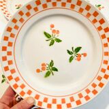 6 large plates in ecru ceramic pattern orchies- moulins des loups -retro-vintage-kitchen