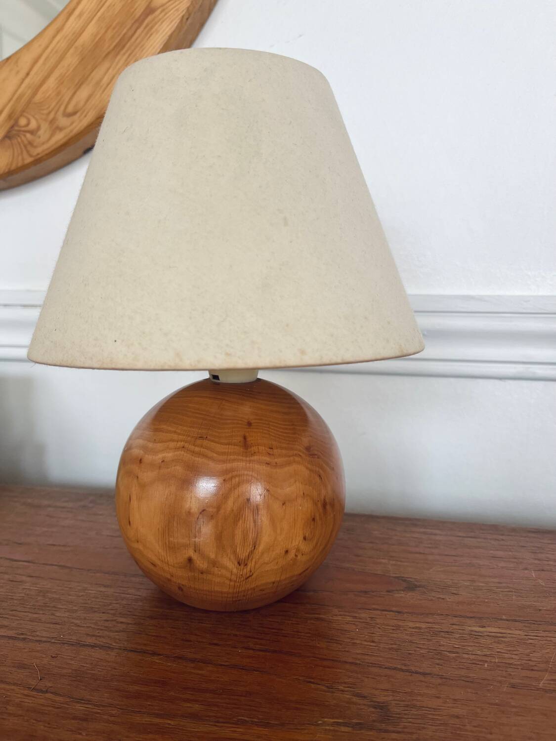 Pair of vintage wooden ball lamps