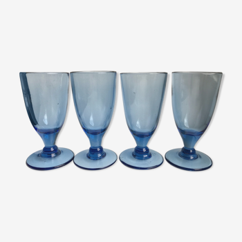 Set of 4 20s blue molded glass foot glasses