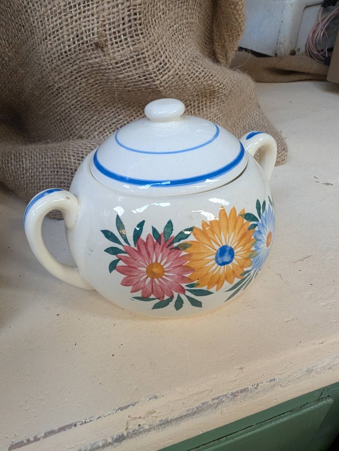 Vintage earthenware sugar bowl