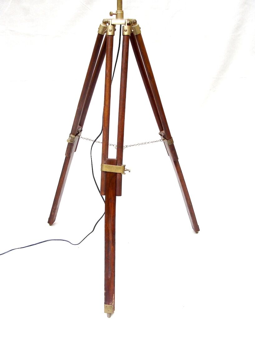 Wooden and brass tripod lamppost