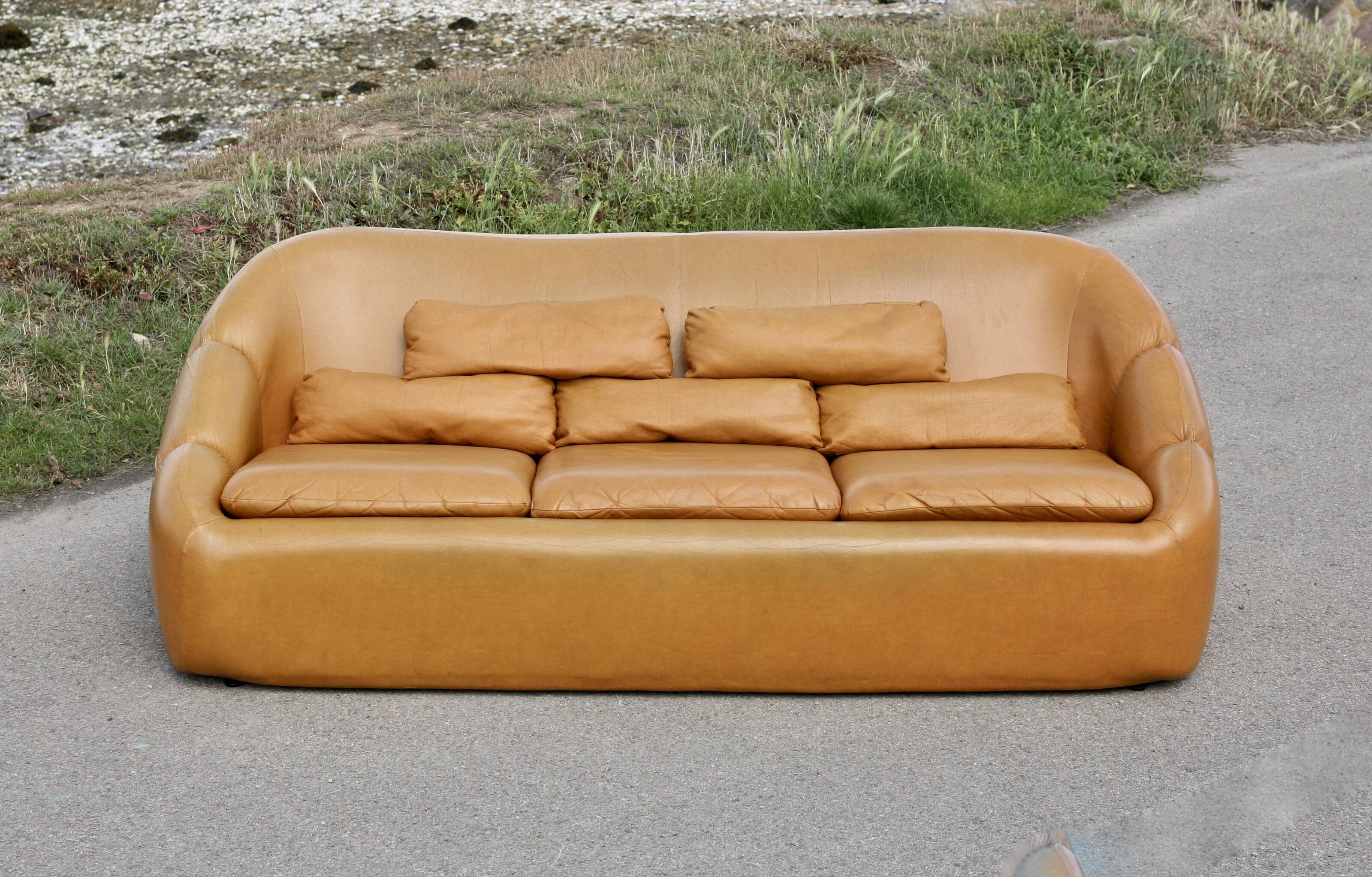 3-seater "space age" sofa, orange imitation leather, 1970s