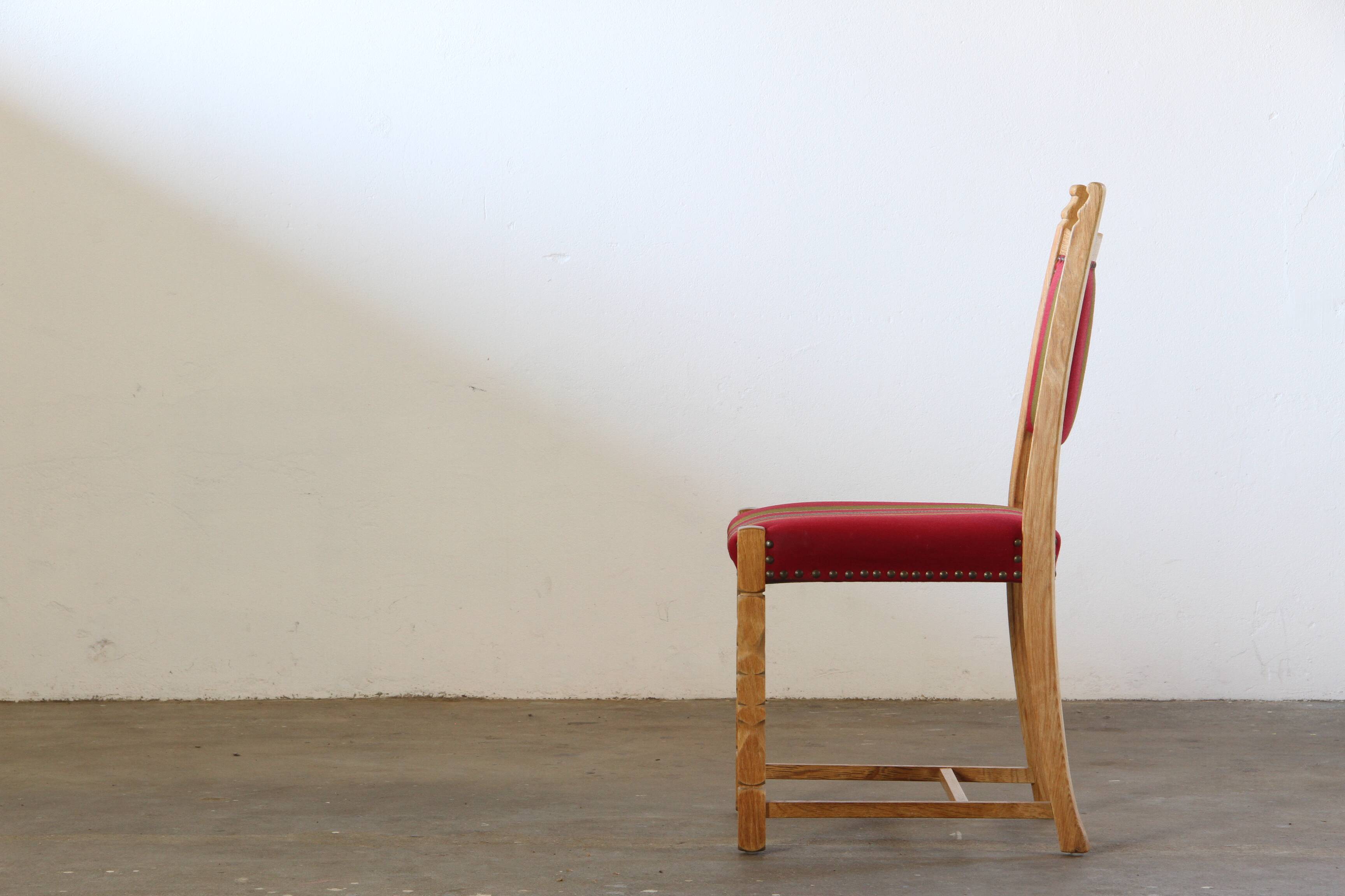 Lot of 6 Vintage Danish Brutalist Oak Dining Chairs, Henning Kjærnulf Style, 1960s