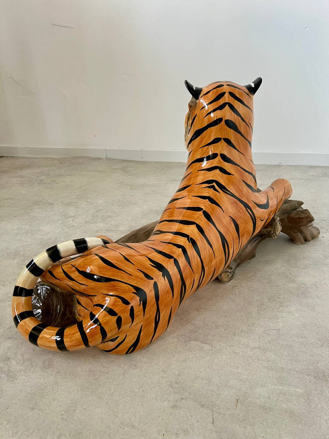 Old vintage ceramic tiger 70s Italian design lying position