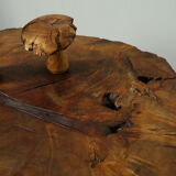 Vintage brutalist wood tree stump side table