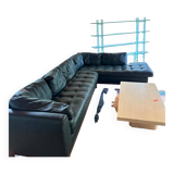 Roche Bobois dark green leather corner sofa