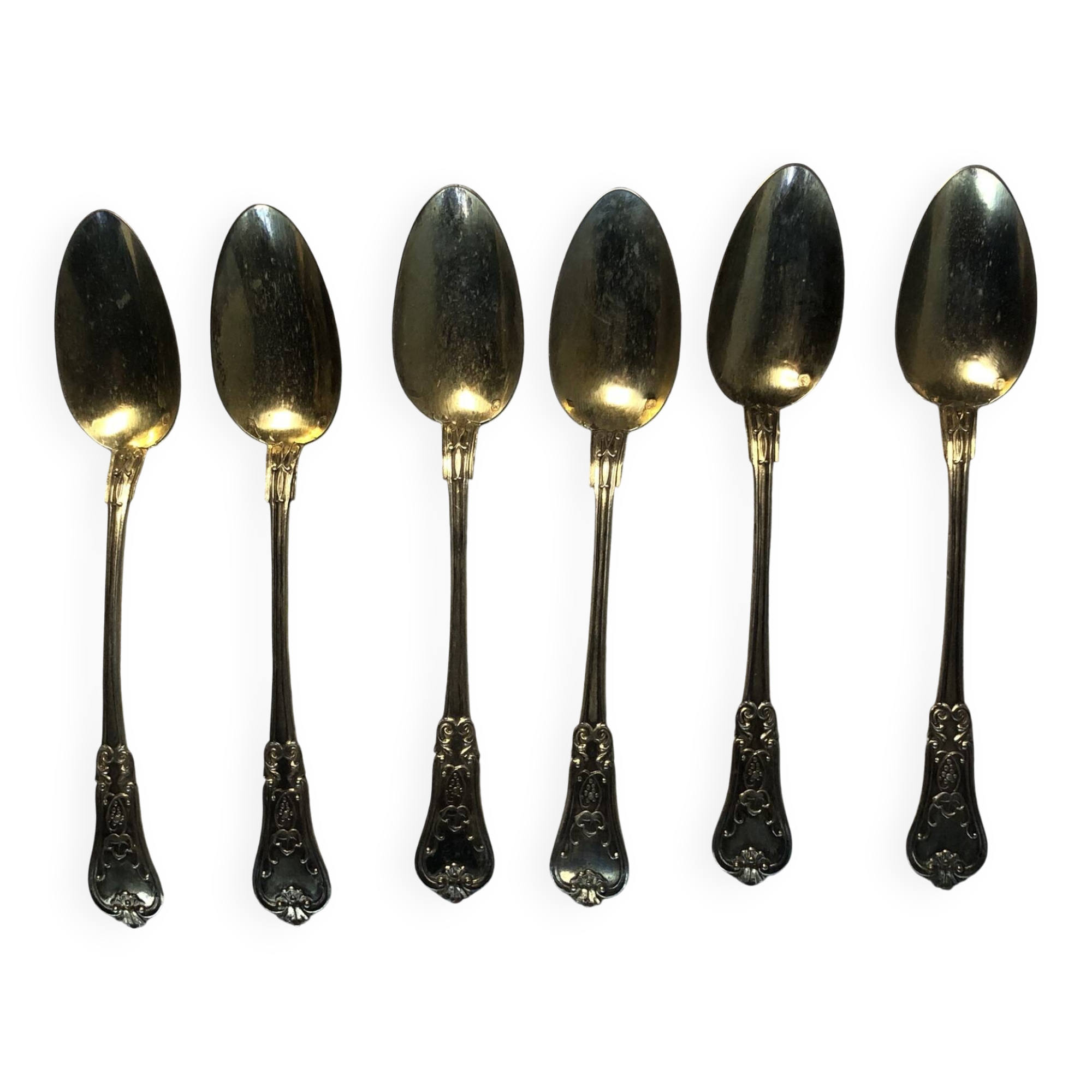 Vermeil (gilded silver) spoons in black wooden box