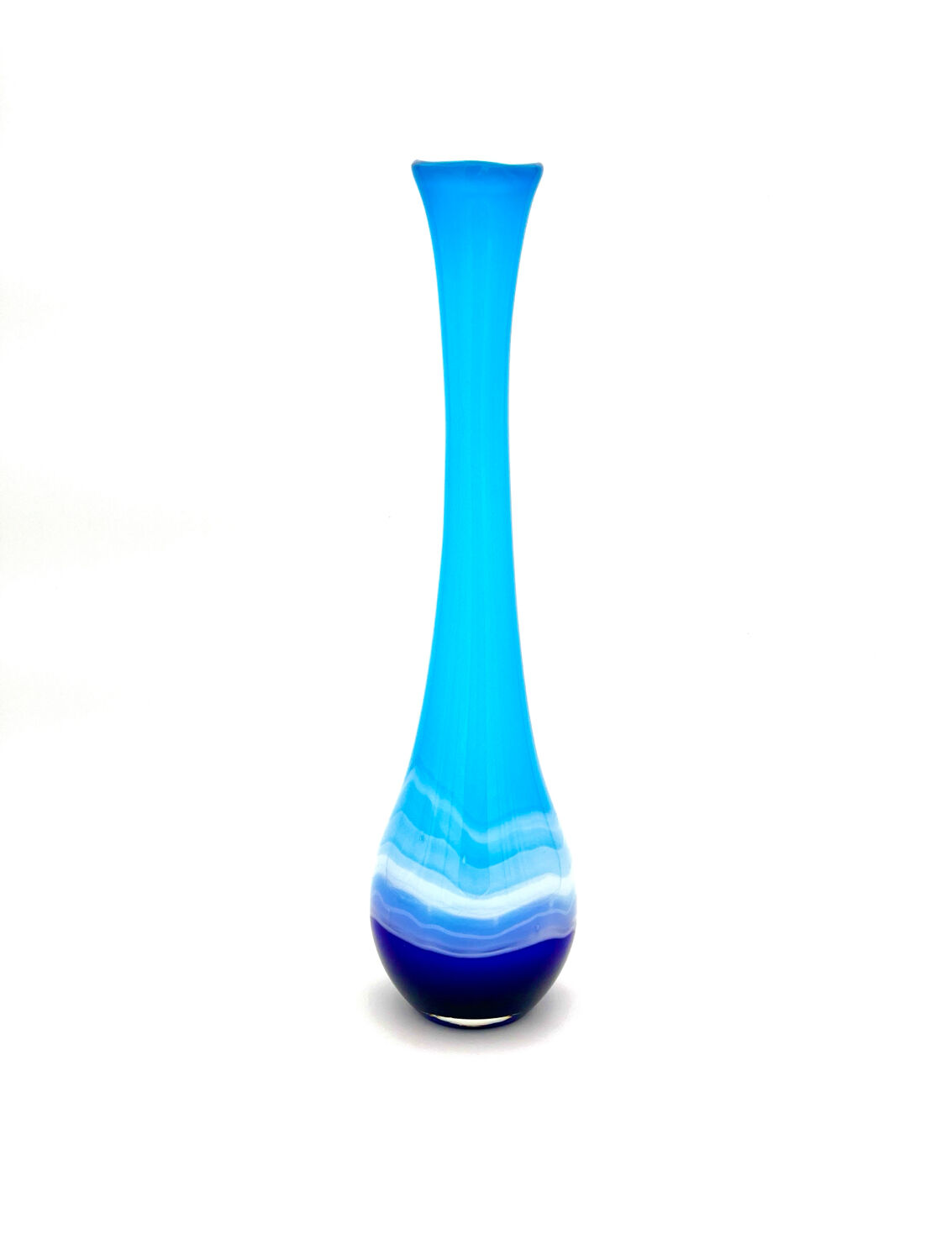 Sculptural Vase "Goccia" 43cm - Blown Murano Glass - Blue & Latte