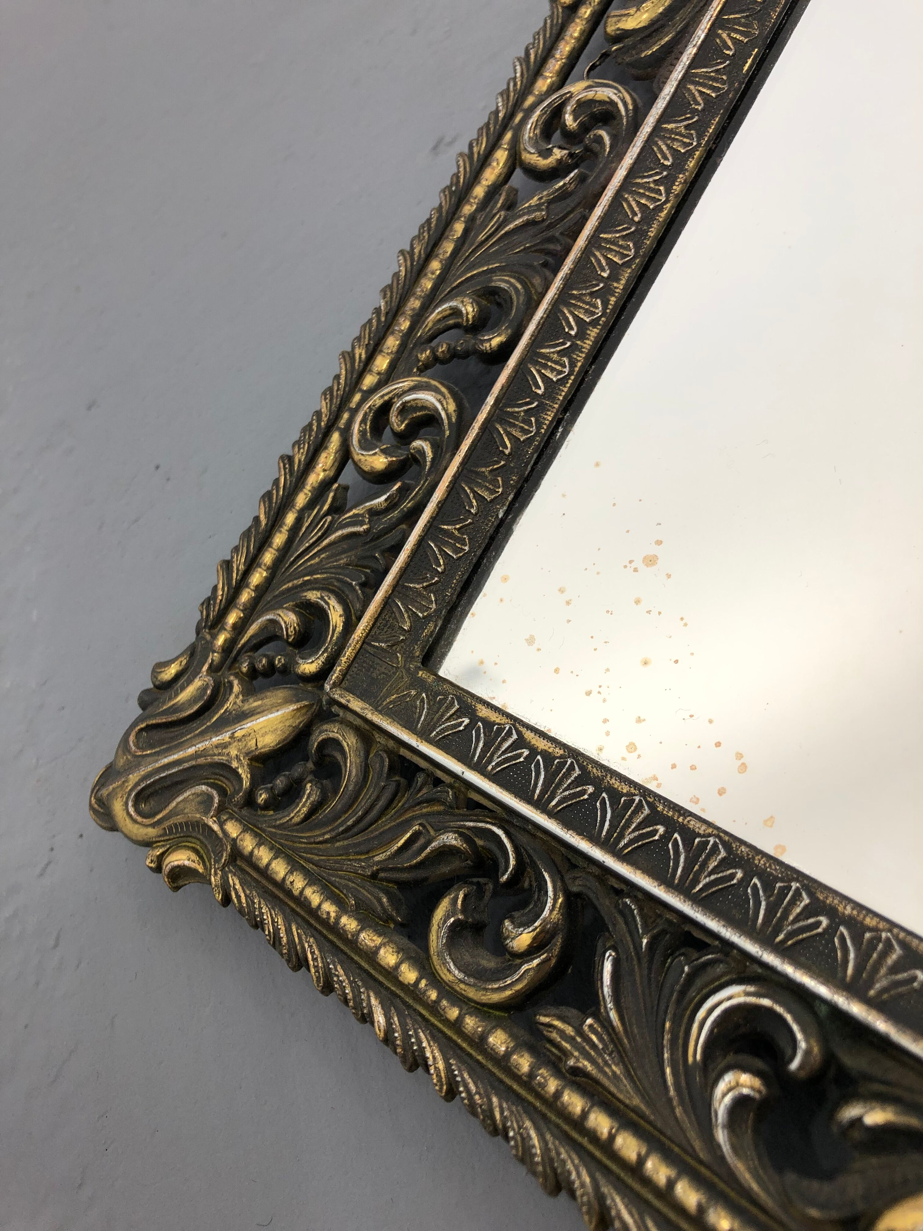 Vintage wall mirror t brass frame, italy, 1950 s
