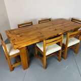 Ensemble de salle à manger moderniste du milieu du siècle en pin, style Chapo, Perriand, Jeanneret, années 50