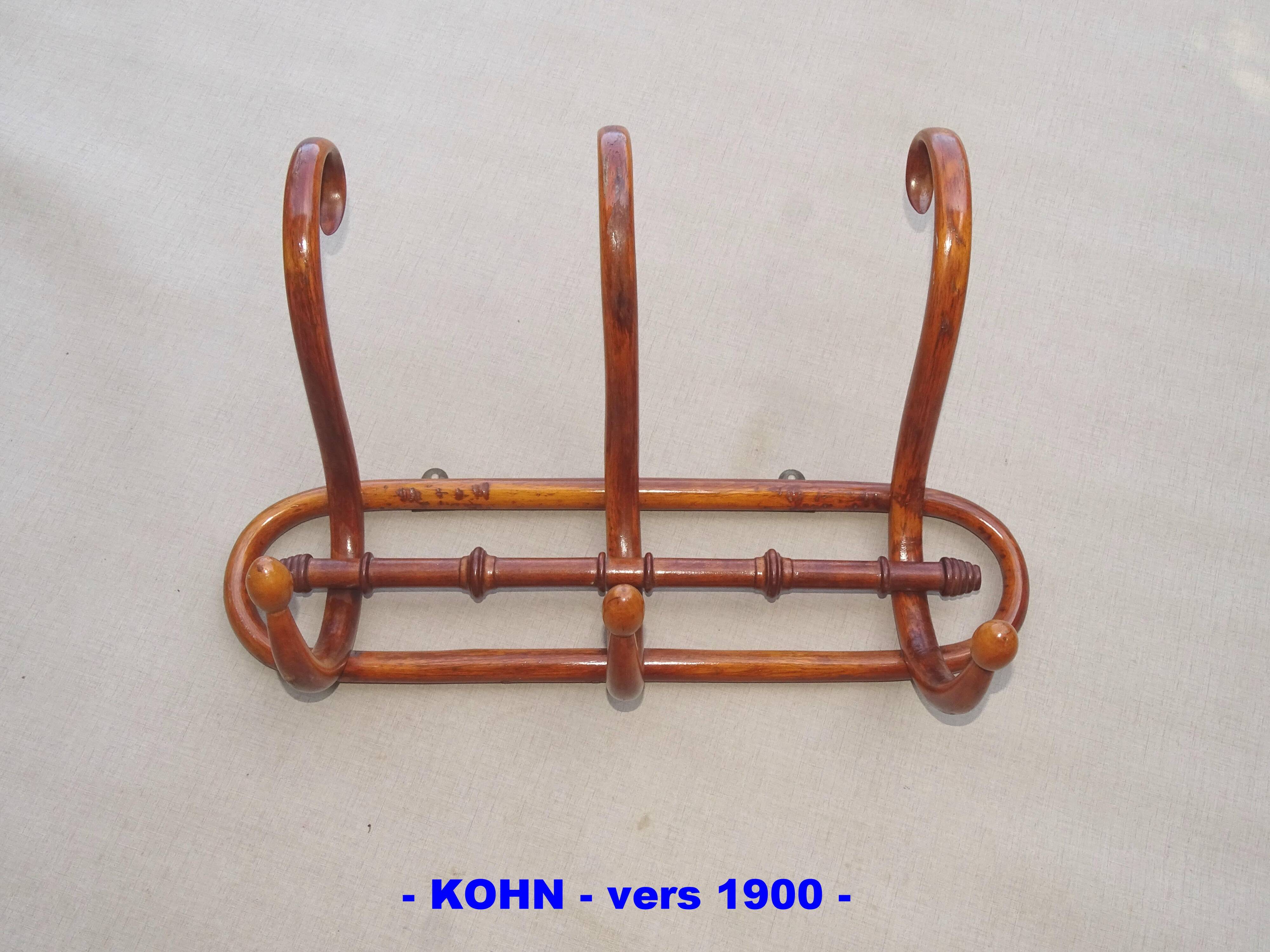 Curved wood wall coat rack bistro KOHN, around 1900, no Thonet