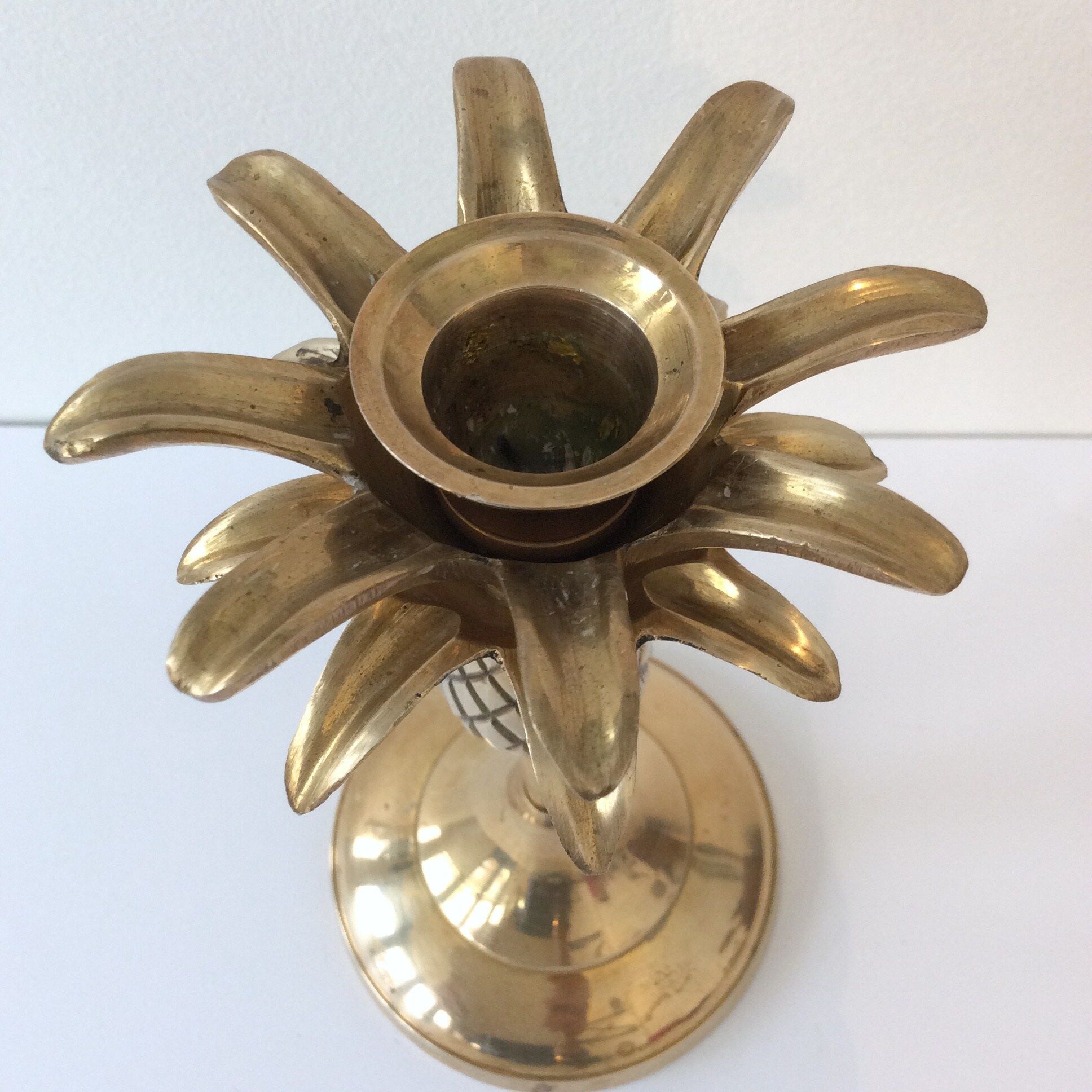 Pineapple, palm brass candlestick