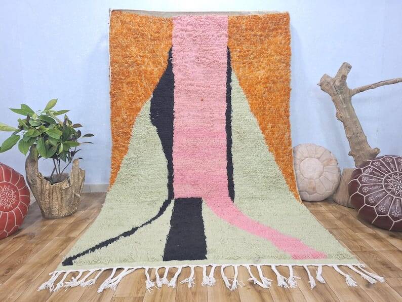 Tapis en laine pure artisanale traditionnelle taille 100 x 200 cm