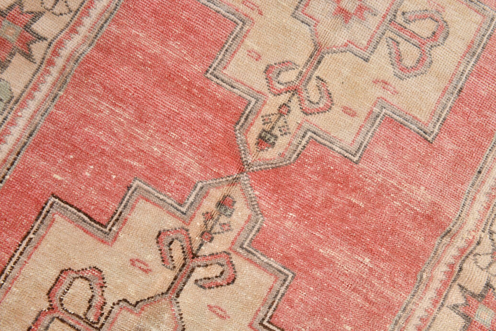 4x8 Red Cream Handmade Oriental Vintage Rug, 117x230Cm