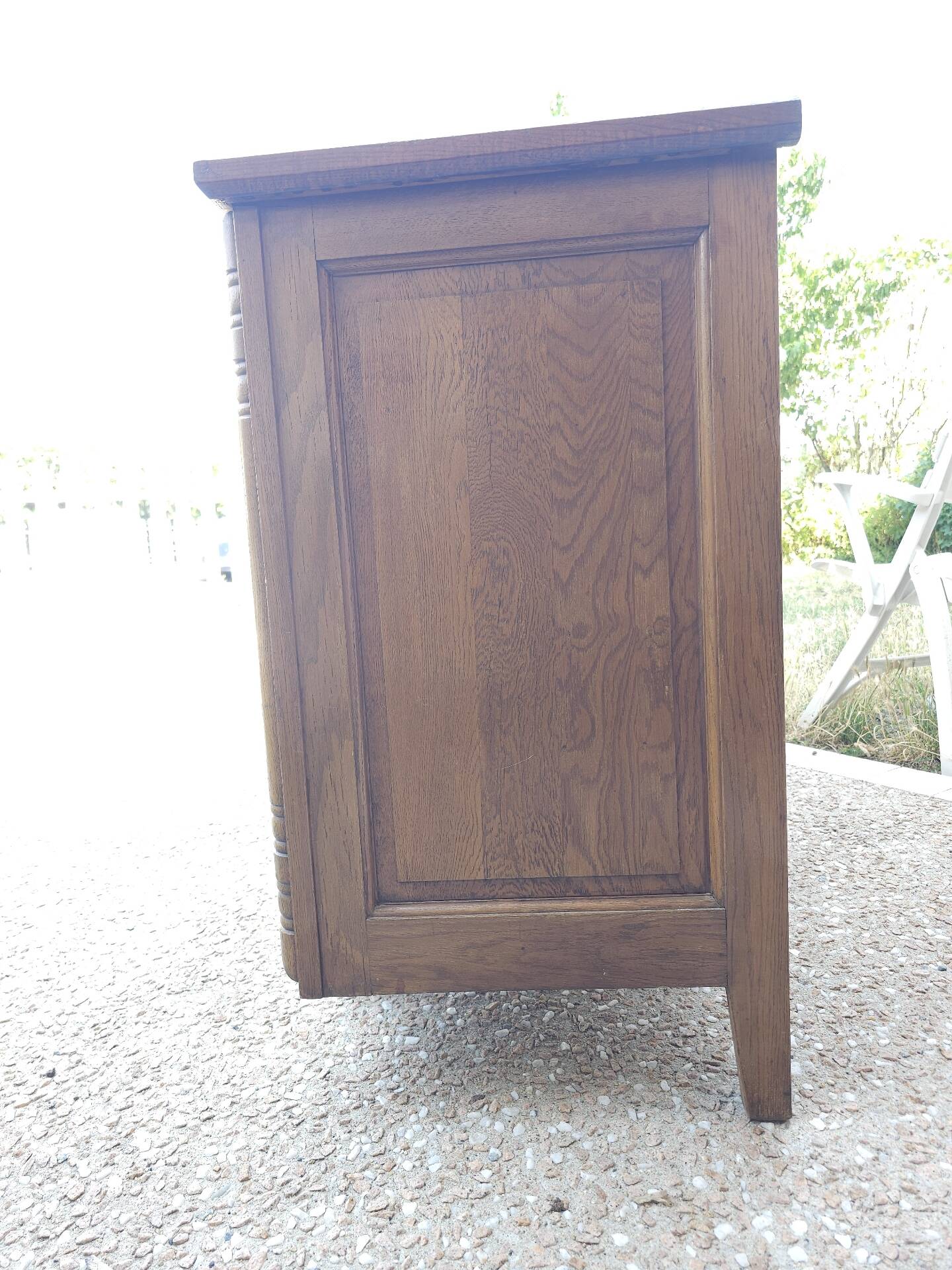 Solid oak sideboard, brutalist and Art Deco work, mid-century.