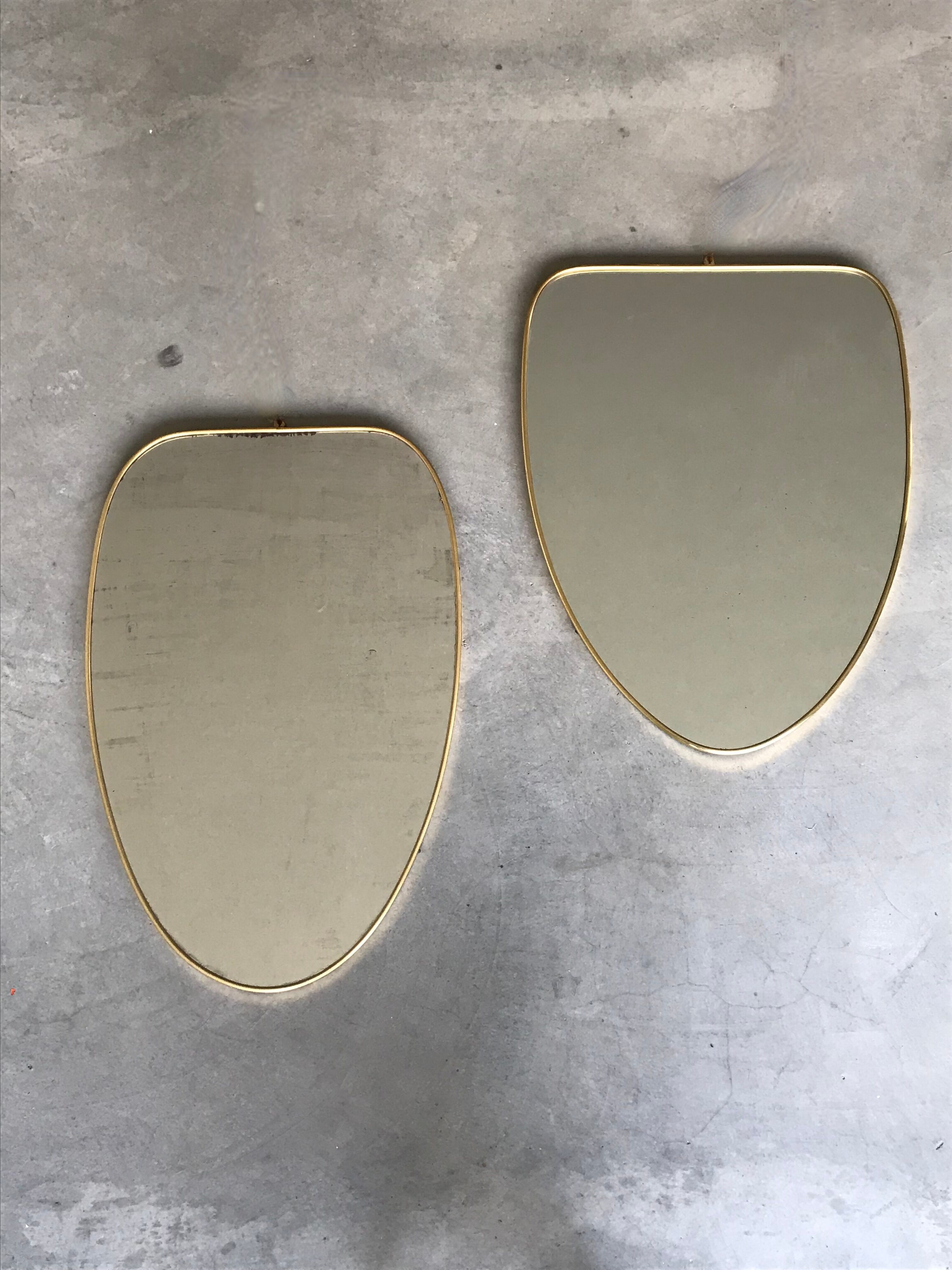 Pair of brass mirrors, Italy, 50s