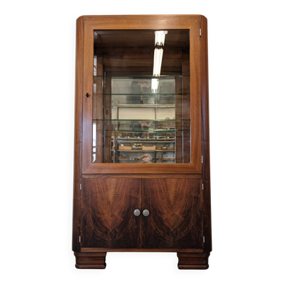 Vitrine argentier Art déco en ronce de noyer, France vers 1930