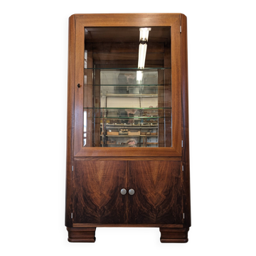 Vitrine argentier Art déco en ronce de noyer, France vers 1930