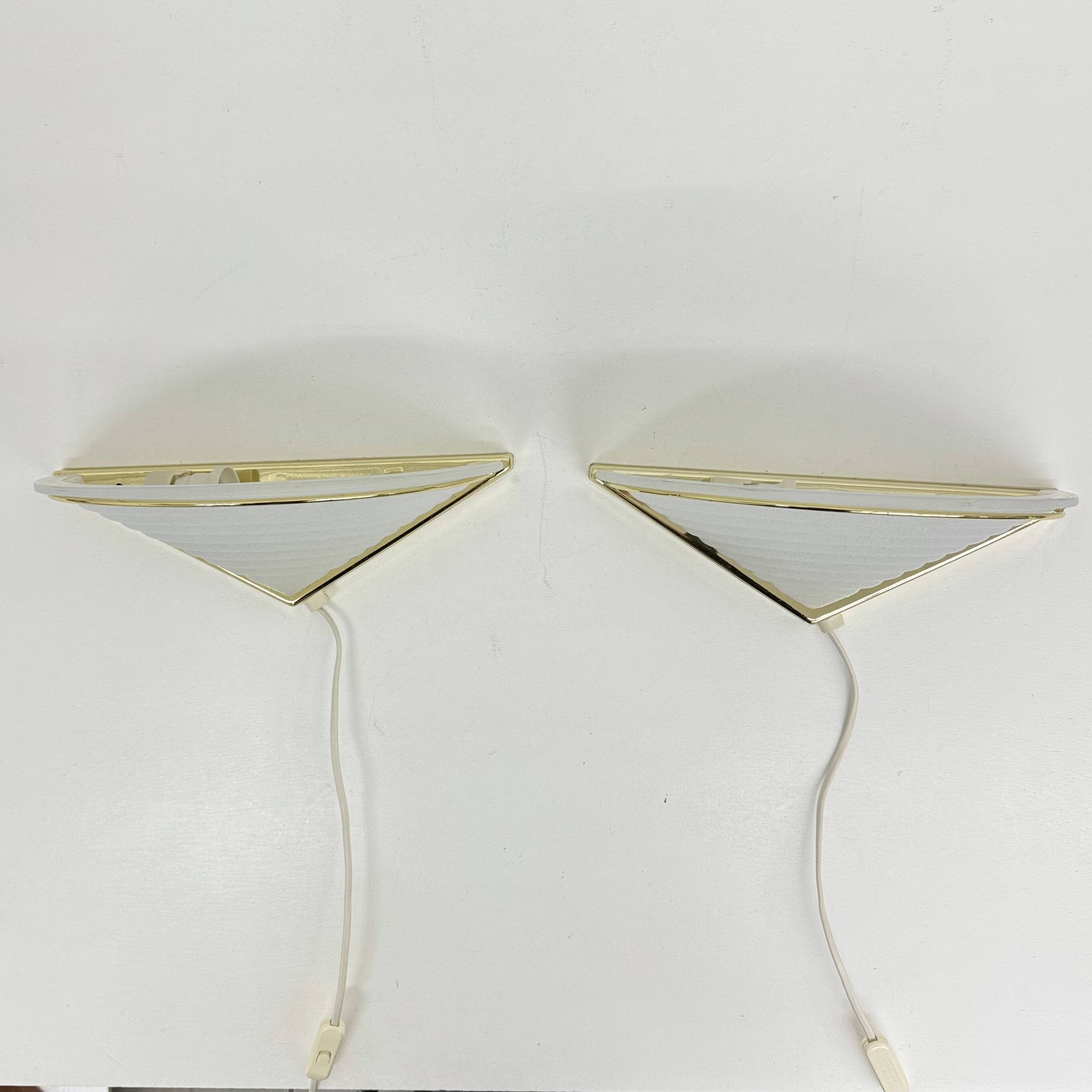 Set of Vintage Glass Wall Lamps with Gold Holder, 1970s