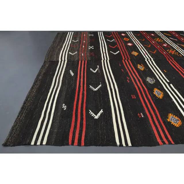Vintage Turkish Oushak Handmade Wool Cotton Black Area Rug 257x390