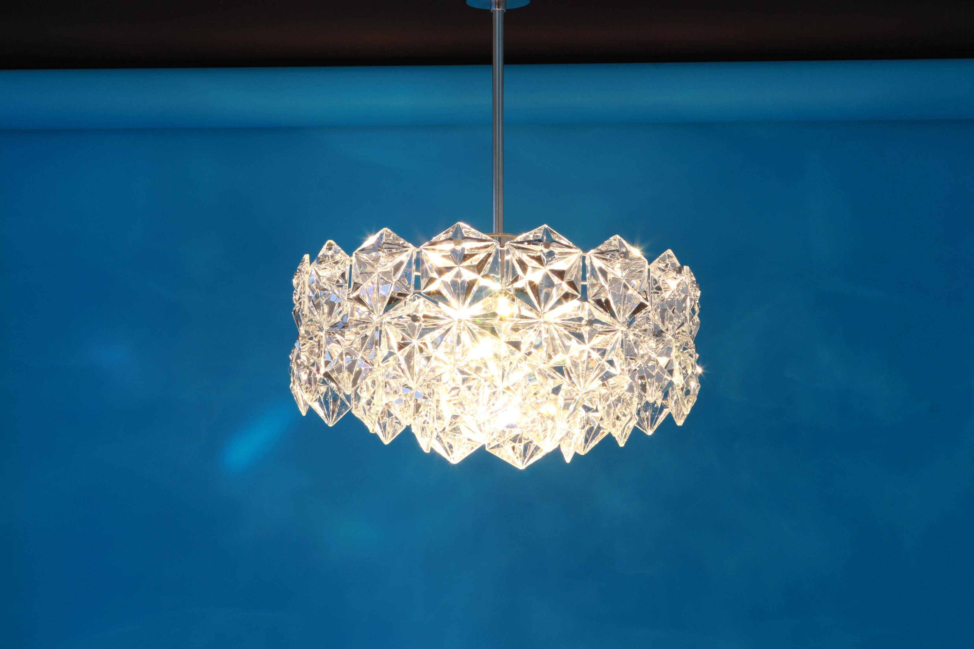 Kinkeldey suspension in chrome and crystal glass, Germany, 1970s.