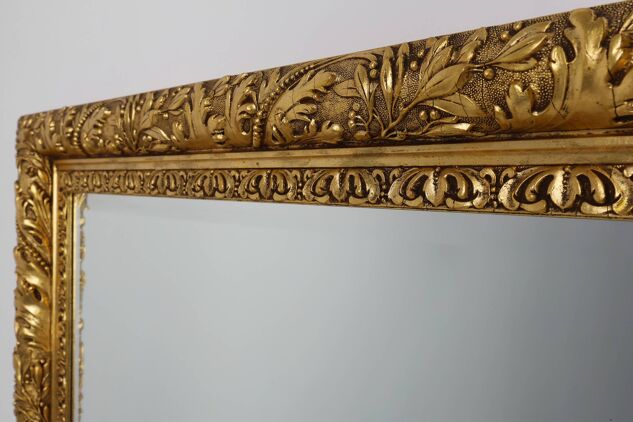 Grand miroir mural en chêne baroque rustique français, vers 1850