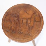 Antique Stool With Carvings Of A Farmer With A Alpaca From 1940s