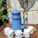 Blue coffee maker in vintage enamelled sheet metal
