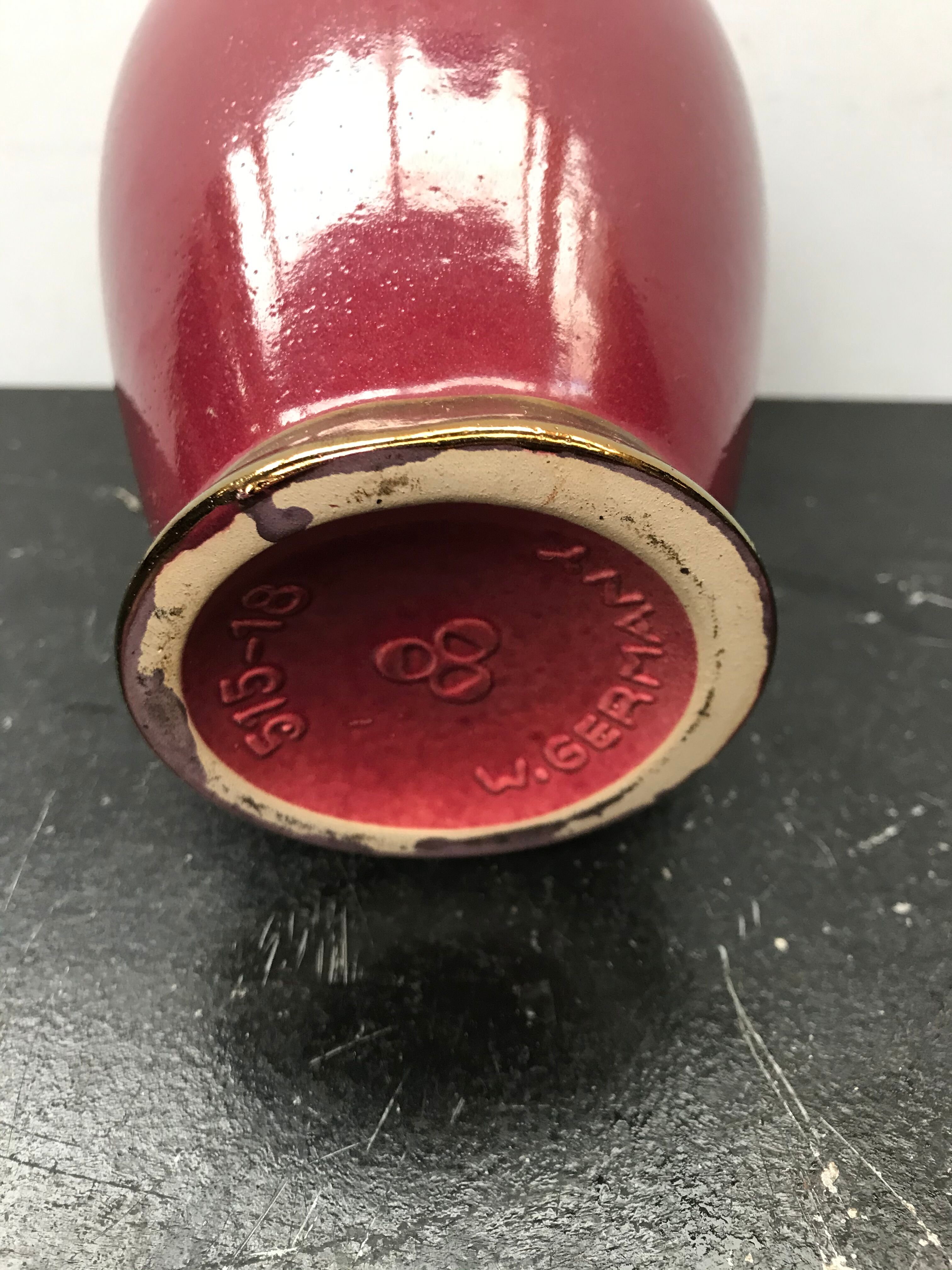 Former red ceramic vase - md Grrmany vintage golden liseret