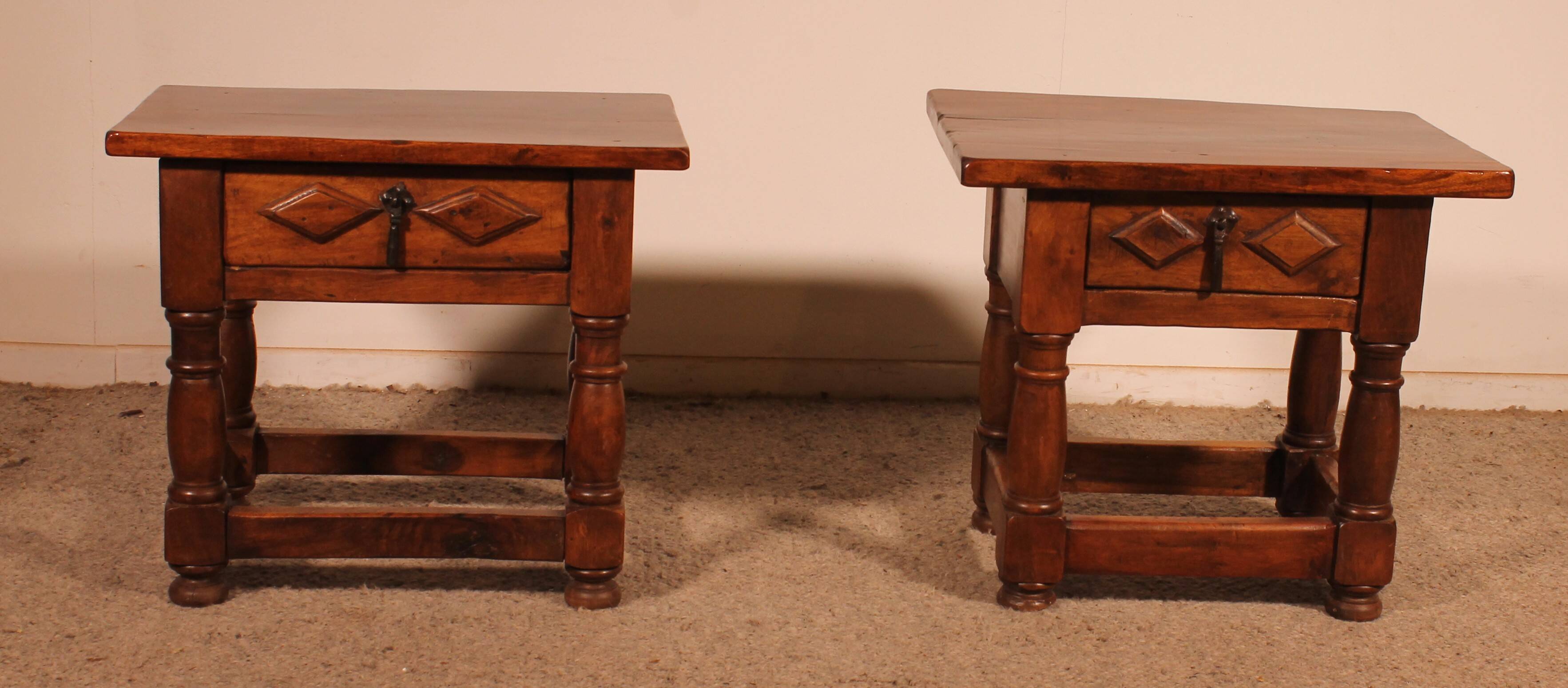pair of Spanish walnut bedside tables