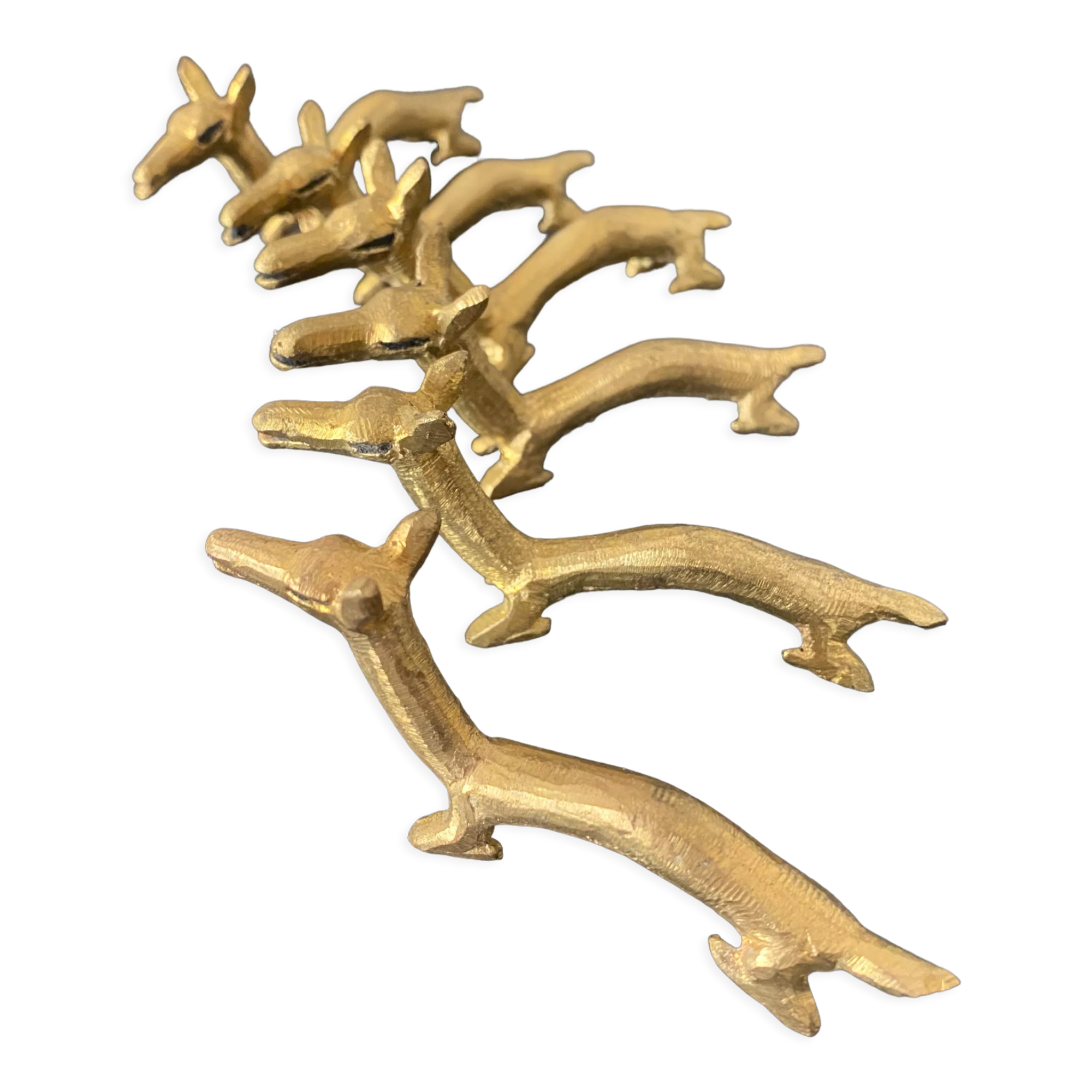 6 brass dromedary-shaped knife holders