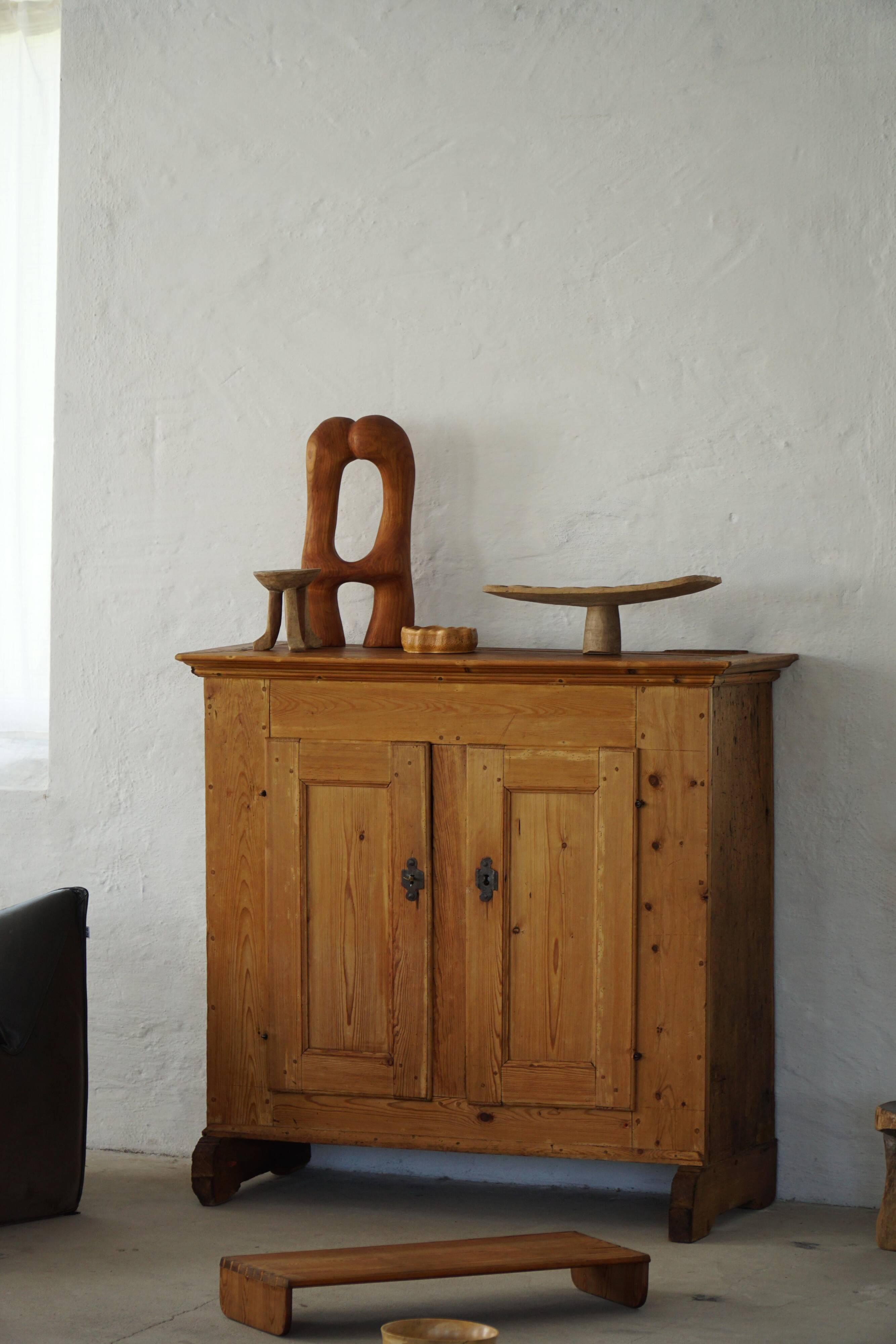 Antique Danish pine wardrobe with panelled doors, Wabi Sabi, late 18th century.