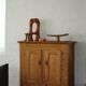 Antique Danish pine wardrobe with panelled doors, Wabi Sabi, late 18th century.