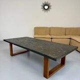 Thick slate coffee table, brutalist design from the 70s, Pia Manu style