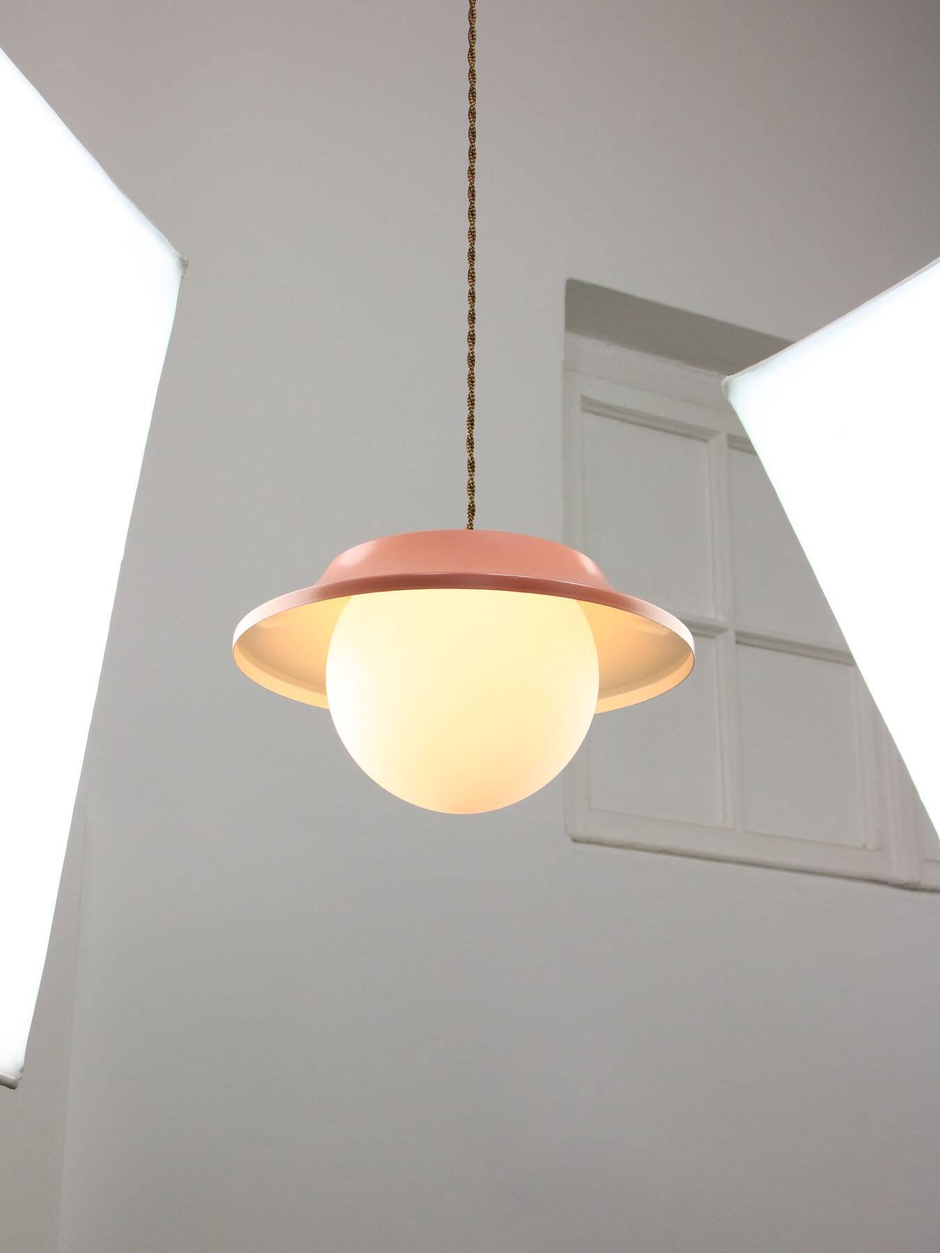 Mid-Century Italian Pink Metal and Brass Pendant Lamp