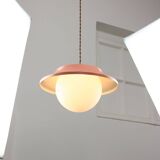 Mid-Century Italian Pink Metal and Brass Pendant Lamp