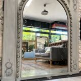 Important woodwork, 176.5cm/158cm 19th century fireplace mirror, quilted glass, parquet on the back.