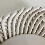 Covered basket in woven ceramic and fruit slip.