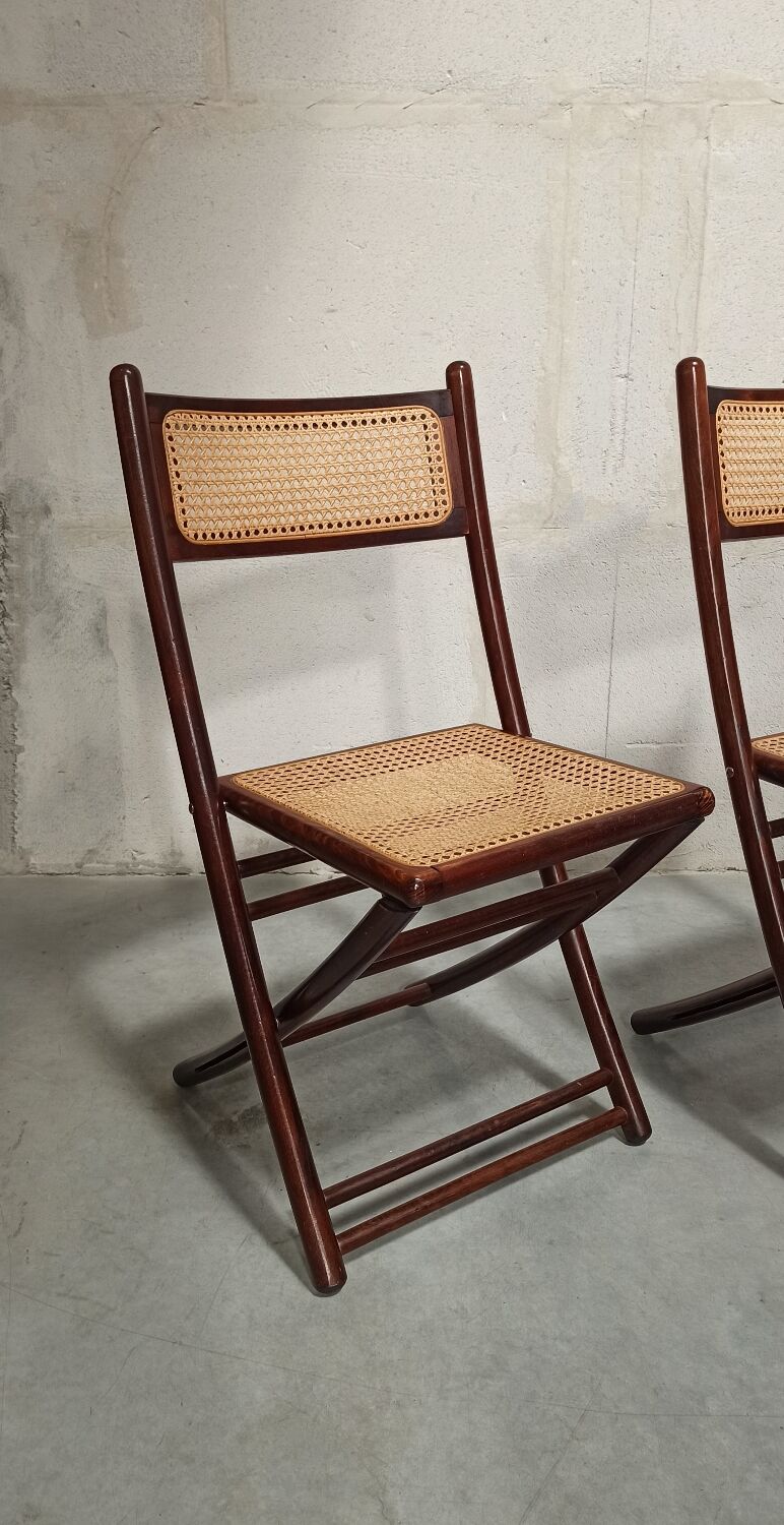 Folding chairs in wood and cane, 80's