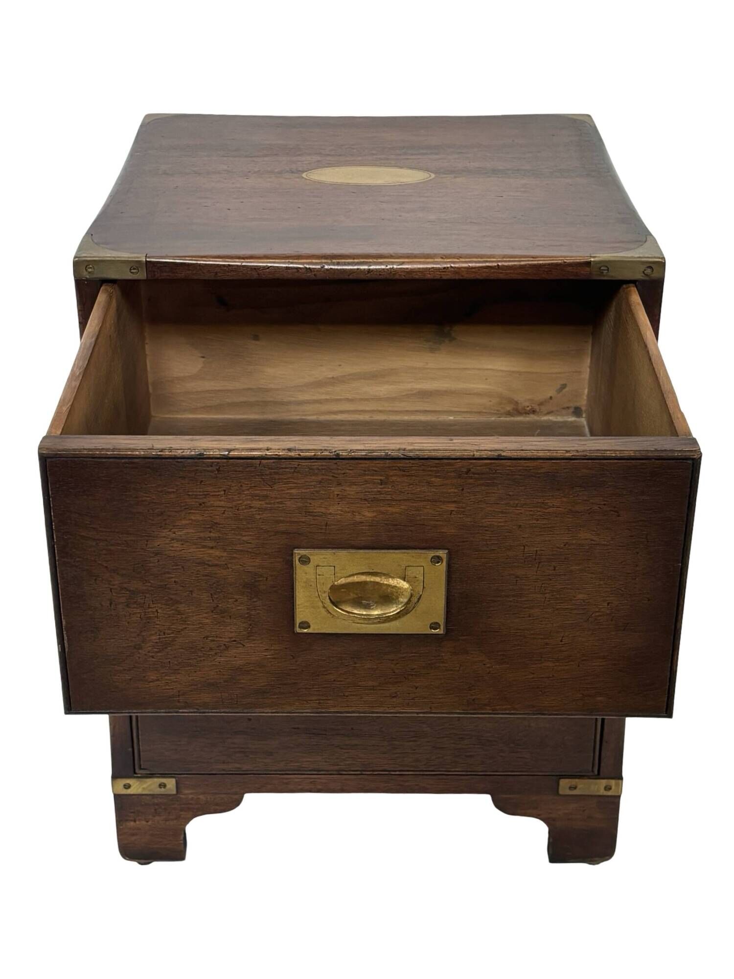 Vintage set of wooden bedside tables in military campaign style design
