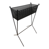 1950s black perforated metal planter in the style of Mathieu MATEGOT