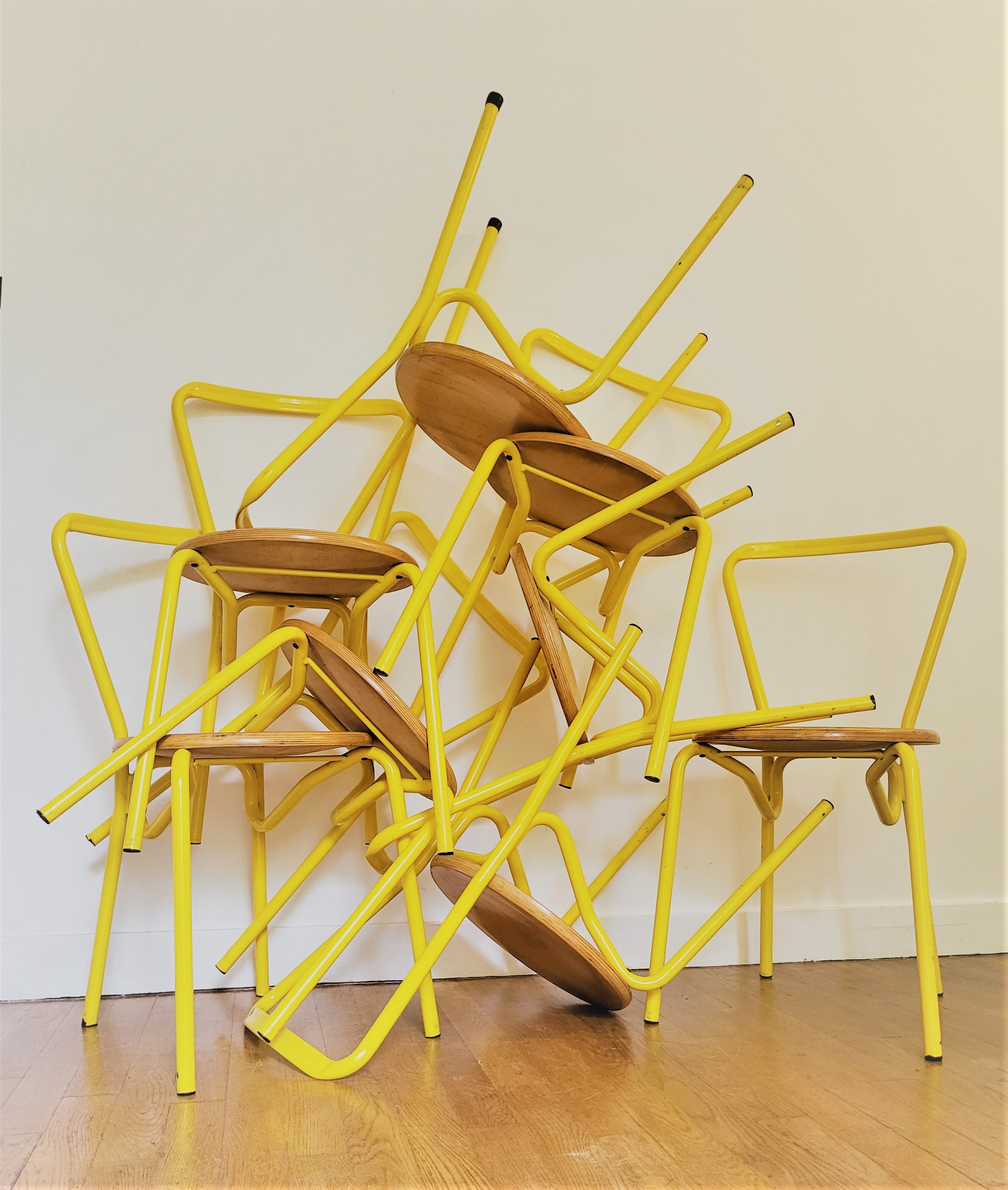Vintage yellow school chairs from the 90s