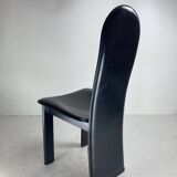 Post modern Memphis high back black leather stitched organic dining chairs, set of 6. Italy, 1980s