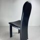 Post modern Memphis high back black leather stitched organic dining chairs, set of 6. Italy, 1980s