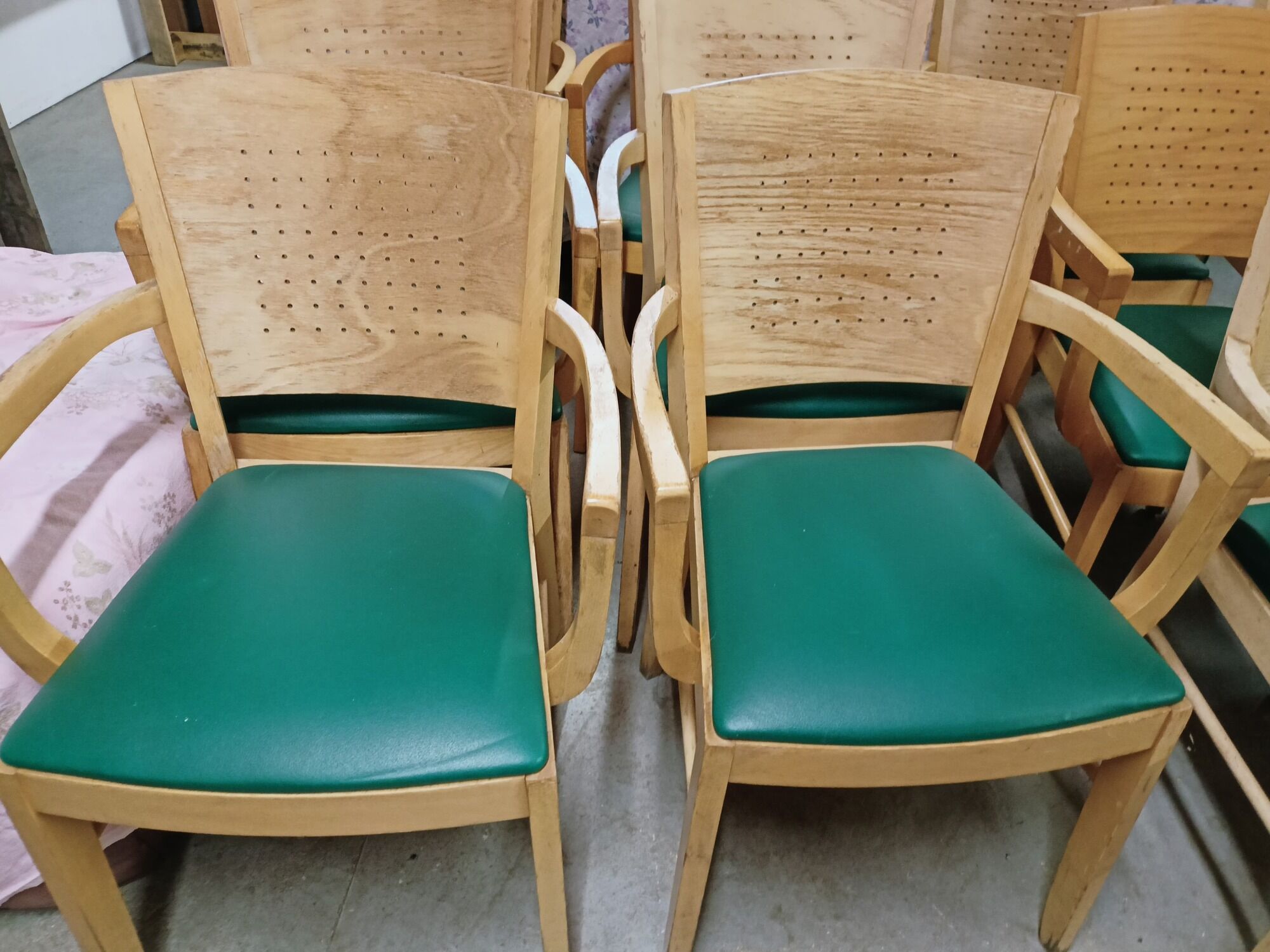 Set of 16 vintage Fameg wooden bistro armchairs