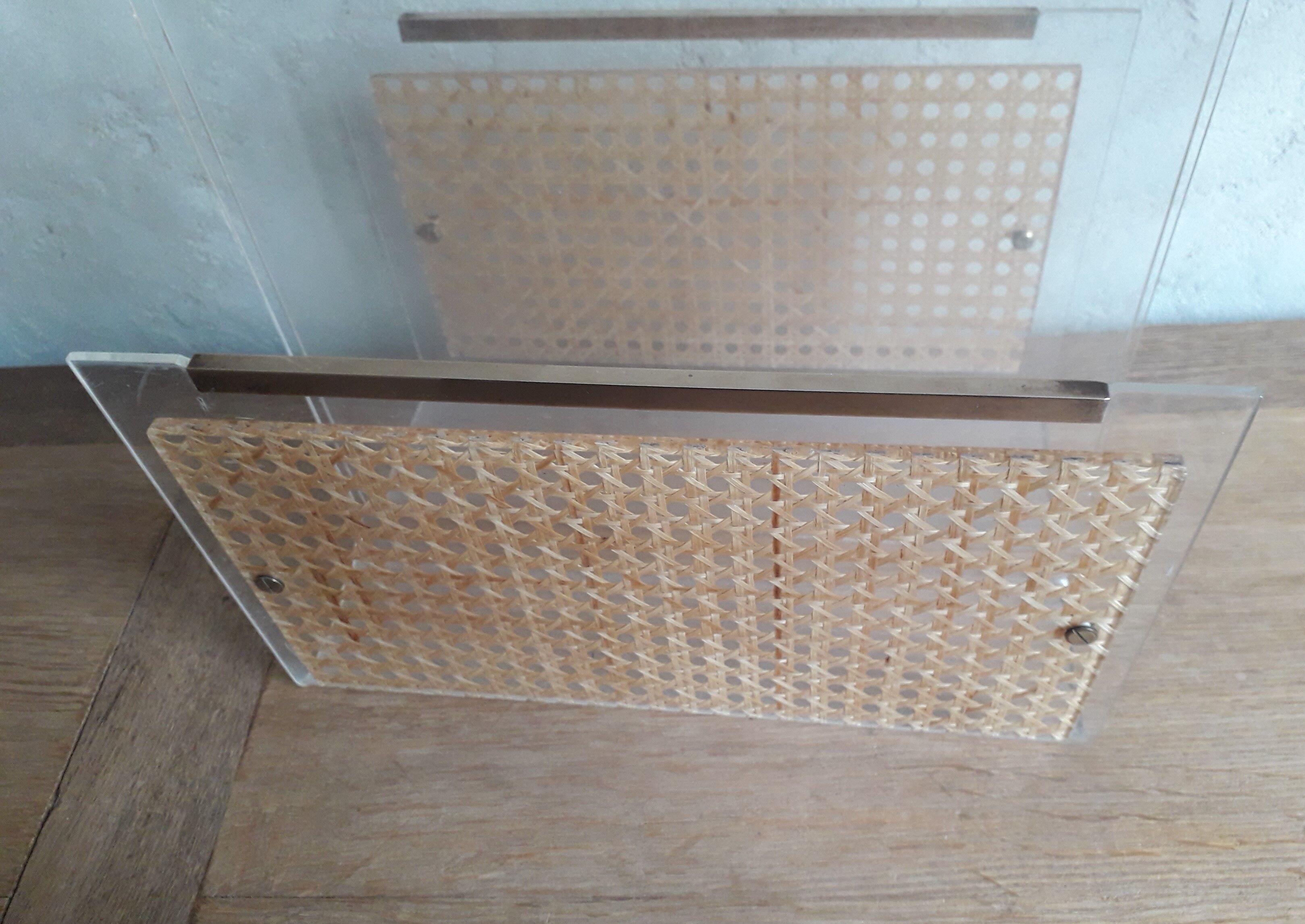 Plexiglas and cannage magazine holder