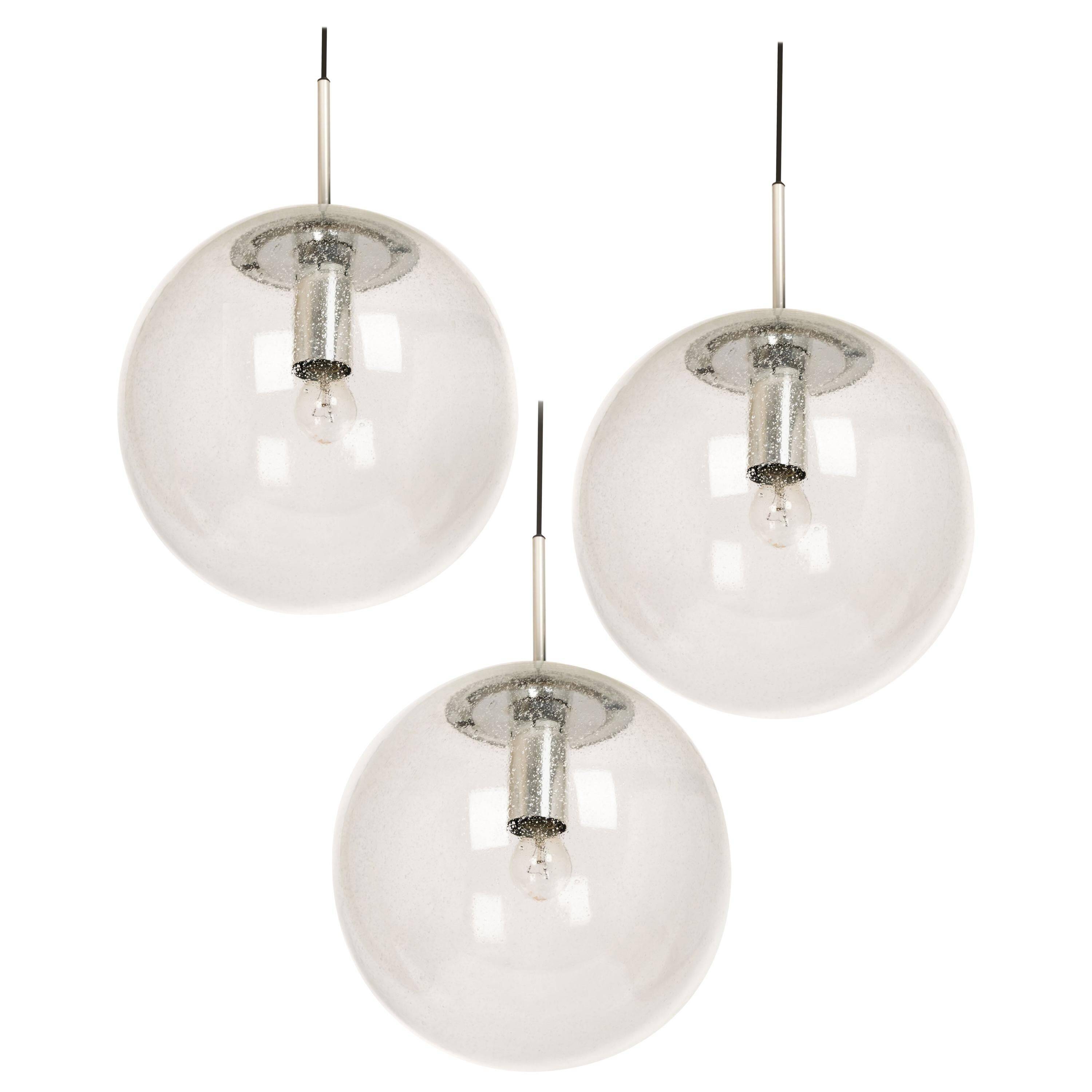 Limburg chrome pendant with clear glass ball, Germany, 1970s