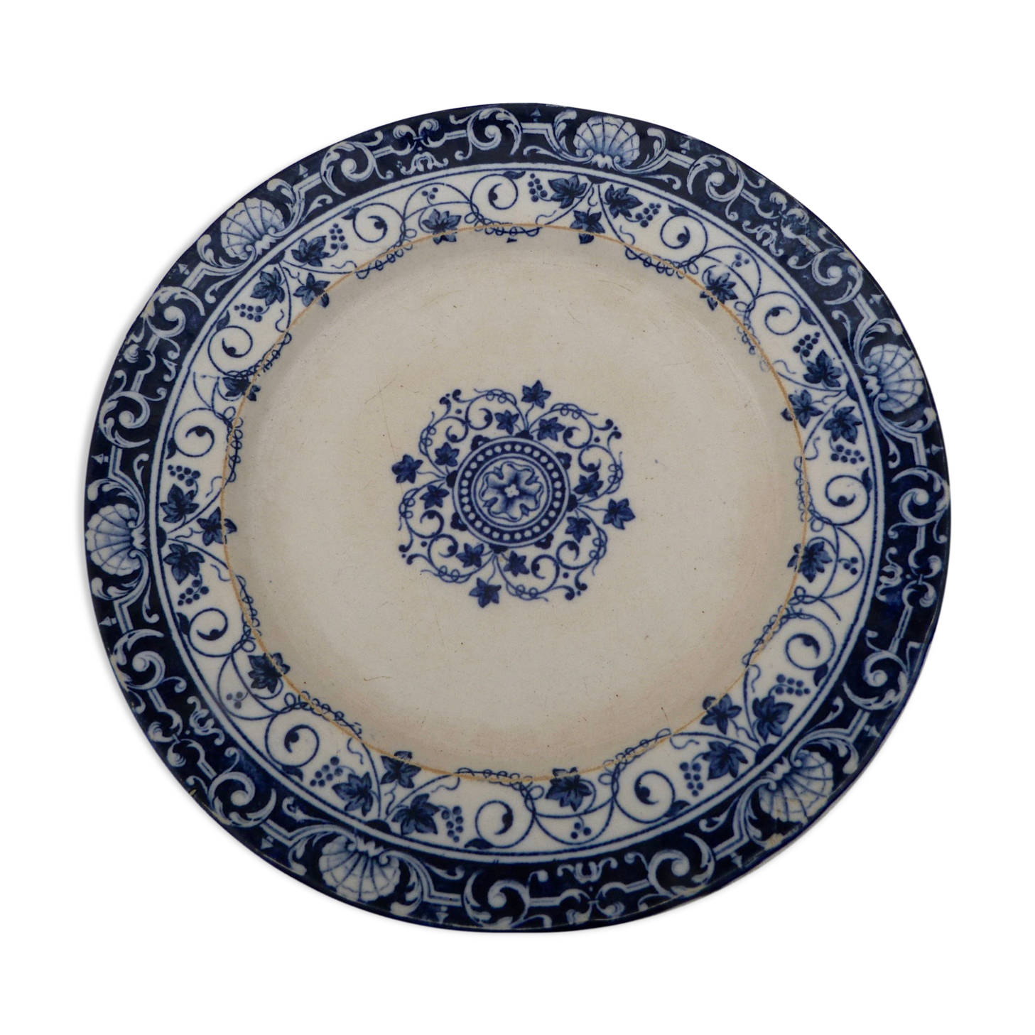 Ancient plate 1900 white and blue ceramic Jules Vieillard Bordeaux