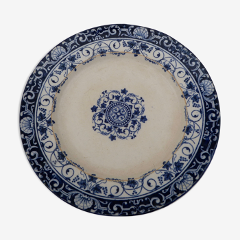 Ancient plate 1900 white and blue ceramic Jules Vieillard Bordeaux